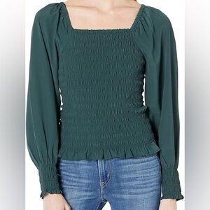Madewell Lucie Bubble sleeve smock top blouse Dark palm green size xxs